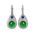 wholesale Sterling Silver Natural Water Foam Jade Earrings for Women, New Chinese Glass-Type White Chalcedony Jade Earrings-0-4