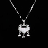 22K Gold and S925 Sterling Silver Pendant Necklace, Minimalist Longevity Lock Lariat Collarbone Chain-S925 Sterling Silver White  925 Silver