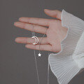 wholesale S925 Sterling Silver Star and Moon Tassel Pendant Necklace for Women, Light Luxury Trendy Design, Simple and Elegant Star Moon Collarbone Chain-0-0