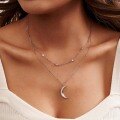 wholesale 925 Sterling Silver Jewelry, 14K Gold Plated Moon Pendant Double Layer Chain, Factory Direct Wholesale-0-2