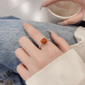 wholesale S925 Silver Cloud Tide Pavilion Vintage Square Candy South Red Agate Ancient Bamboo Joint Creative Design Trendy Adjustable Ring-0-3