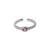 wholesale S925 Sterling Silver Korean Version Minimalist Design Micro-Paved Zircon Textured Open Ring for Women-Platinum [Pink Stone] Opening adjustable