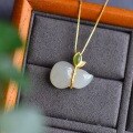 wholesale [925 Silver Gold-Plated] Certified Natural Hetian Jade Gourd Necklace for Women to Match Cheongsam, Vintage Accessory with Inlaid Jade Pendant-0-1