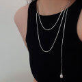 wholesale S925 Sterling Silver Heavy Duty Snake Chain Women's Korean Layered High-End Baroque Pearl Fringe Necklace-0-3