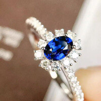 wholesale 925 Silver Zhuo Zhifan Jewelry New 4*6 Oval Blue Gemstone Ring for Women Luxury Full Diamond Fashion Versatile Daily Wear-R773 Blue Diamond No. 9