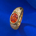 wholesale S925 Silver Gold-Plated, Stunning Jewelry Live New Arrival 6*8 Sunset Orange Ice-Cut High-Carbon Diamond Ring for Women, Plump Design-0-2
