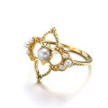 wholesale S925 Silver Plated with 14K Gold, Dully Jewelry Spring New Product French Vintage Rococo Style Pearl Ring-0-1