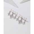 wholesale 925 Sterling Silver Pearl Earrings for Women, Light Luxury Advanced Sense Retro Fringe Full Diamond Four-Pointed Star Stud Earrings, Niche Ear Accessories-0-3