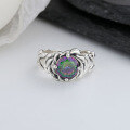 wholesale S925 Sterling Silver Unique Rose Flower Iridescent Zircon Open Ring, Stylish and Fashionable French Luxury Style-0-3