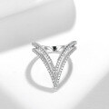 wholesale S925 silver plated with 18k gold, minimalist double V hollow-out moissanite stack ring for women, stylish and unique design, perfect for daily wear-0-3