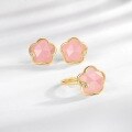 wholesale 925 Sterling Silver Japanese Minimalist Sweet Pink Peach Blossom Ring with Pink Crystal and Matching Earrings Wholesale from Manufacturer-0-4
