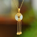 wholesale 925 Sterling Silver with Certificate Vintage Tassel Auspicious Clouds Hetian Jade Pendant Necklace for Women-0-3