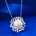wholesale Metal: 925 Sterling Silver Starlight Pearl Necklace Pendant for Women, Classic Minimalist Fashion Full Diamond Choker-0-1
