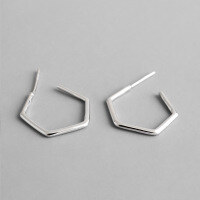 wholesale S925 Sterling Silver ET073 Hexagonal Minimalist Geometric CHIC Style Stud Earrings for Women-Platinum [with Tremella plug] 925 silver