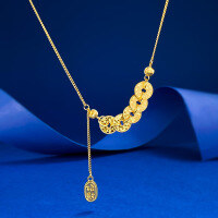 wholesale Metal material, Mu Jing Jewelry Xiaohongshu same style Five Emperor Coins fortune attracting necklace new Chinese style crushed ice necklace-N484 Five Emperor Coins Necklace for Fortune and Blessings 925 Silver