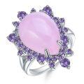 wholesale S925 Silver Luxury Natural Gemstone Pink Chalcedony Ring, Prosperity Collection High-End Gemstone Ring-0-4
