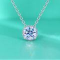 wholesale S925 Sterling Silver Plated Four-Prong Moissanite Necklace for Women, Round Micro-Set Pendant, Fashionable and Minimalist with a Touch of Luxury-0-1