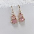 wholesale Metal material New Chinese-style Pink Beauty Cat's Eye Stone Pink Gourd Ear Clasps for Women, Small and Exquisite, High-end Sense of Fashion, Elegant and Light Luxury Earrings-0-0