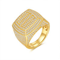 wholesale S925 Silver European and American Cross-Border Bestseller Full Moissanite Men's Ring Fashion Sparkling Hollow-Out Hip-Hop Trend Factory Direct-Silver with zircon and yellow gold  US size 12