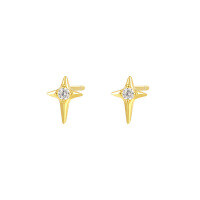 wholesale S925 Sterling Silver Zircon Star Earrings, Minimalist Ear Hoops for Women-E4420-Gold 925 Silver