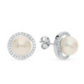 wholesale S925 Sterling Silver Bead Pearl Mantou Stud Earrings with Zirconia, Women's Minimalist Circular Design, New Release Bestseller-0-4