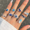 wholesale S925 Sterling Silver French Romantic Blue Heart Geometric Ice-Cut Zircon Design Fashion Elegant Ring for Women-0-0