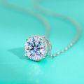 wholesale S925 Sterling Silver Plated Four-Prong Moissanite Necklace for Women, Round Micro-Set Pendant, Fashionable and Minimalist with a Touch of Luxury-0-2