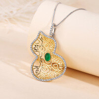 wholesale S925 Sterling Silver Enzera Emerald Full Diamond Oval Cabochon Collarbone Necklace for Women-No chain