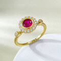 wholesale Metal S925 Gold Plated 50mm Round Pigeon Blood Red Sapphire Ring for Women, Daily Wear-0-1