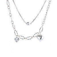 wholesale S925 Sterling Silver Creative French Double-Layer Spliced Chain Three-Dimensional Heart Necklace Elegant Light Luxury Style Pendant-299L/approximately 21.6g 925 silver