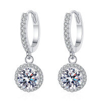 wholesale PT950 gold plated 925 sterling silver earrings for women, round bezel set moissanite ear clips, available for wholesale from manufacturers-6.5mm zircon 925 silver