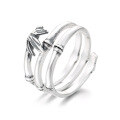wholesale S925 Silver Retro NaturalStyle Bamboo Leaf MatteTrendy Creative Design Open Ring-0-6