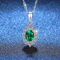 S925 Sterling Silver Moissanite Cultured Emerald Ruby Sapphire Vintage Necklace-Cultured Emerald Zambia 5×7mm  925 Silver