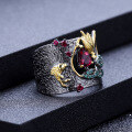 wholesale S925 Sterling Silver Secret Garden Series Designer Ring, Natural Style, Chinese Style, with Genuine Rose Garnet Gemstone-0-1