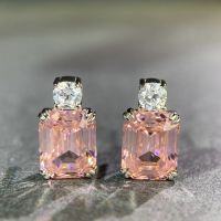 wholesale S925 Sterling Silver Rock Sugar Necklace for Women with Zircon Gemstone Colored Gem Choker Chain Emerald Cut High Carbon Diamond Pendant Set-Pink Diamond-ED089 925 Silver