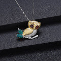 wholesale 925 Silver Designer Owl Brooch Pendant Two-Way Design High-End Natural Gemstone Necklace Pendant-0-3