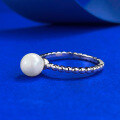 wholesale S925 Silver New Natural Pearl Ring for Women, Simple Bezel-Set Round Strong-Luster Pearl Ring-0-1
