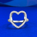 wholesale S925 Silver White Gold Openwork Heart-shaped Ring with Surrounding Pavé and Petite Elegant Style for Cross-Border Live Streaming and Xiaohongshu-0-0