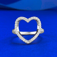 wholesale S925 Silver White Gold Openwork Heart-shaped Ring with Surrounding Pavé and Petite Elegant Style for Cross-Border Live Streaming and Xiaohongshu-R1463 White Gold Heart No. 7