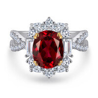 wholesale S925 Sterling Silver Luxury 2ct Vintage Ruby Ring with High Carbon Diamond Exquisite Craftsmanship Women's Ring Gift-Platinum US size 9#