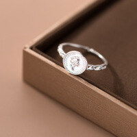 wholesale S925 silver Nalan round portrait ring, European and American retro hollow design hip-hop open ring R00546-S925 silver ring Adjustable opening