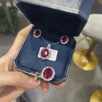 wholesale 925 Silver Cultivated Ruby Pendant with Diamond Necklace for Women, Ins Live Streaming 2025-Cultured Ruby Ring (6 carats)  US size 7
