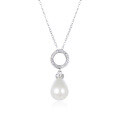 wholesale S925 Sterling Silver Korean Cross-Border Minimalist Zircon Necklace for Women, Diamond-Inlaid Hollow Round Pearl Pendant Collarbone Chain-0-4