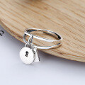 wholesale S925 Sterling Silver Minimalist Hollow-Out Lock Cross Pendant with Tassel and Creative Open-End Ring-0-1