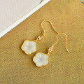 wholesale Sterling Silver Small Clover Plum Blossom Jade Earrings with Certificate, Natural Hetian Jade Ear Drops for Women-0-5