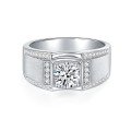 wholesale 18K white gold plated silver with brushed finish, 1 carat moissanite diamond ring, men's wedding band, white gold couples' ring-0-0