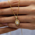 925 Silver Gold-Plated Moissanite Sunflower Pendant Necklace-0-2