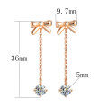 wholesale Rose gold-plated S925 silver bow earrings, sweet and lightweight luxury ear accessories with tassel drop, long design for women, elegant-0-5
