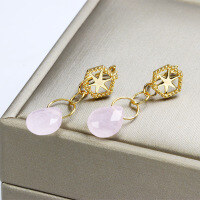 wholesale 925 Sterling Silver Hexagram Ear Clips Multi-layer Pink Crystal Pearl Earrings Simple and Versatile Wholesale-Rose Quartz Earrings 925 Silver