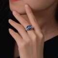 wholesale S925 Silver 4ct Lab-Created Blue Sapphire 8*10mm Rectangle Ring with High Carbon Diamond, European and American Explosive Style Light Luxury Ring-0-3